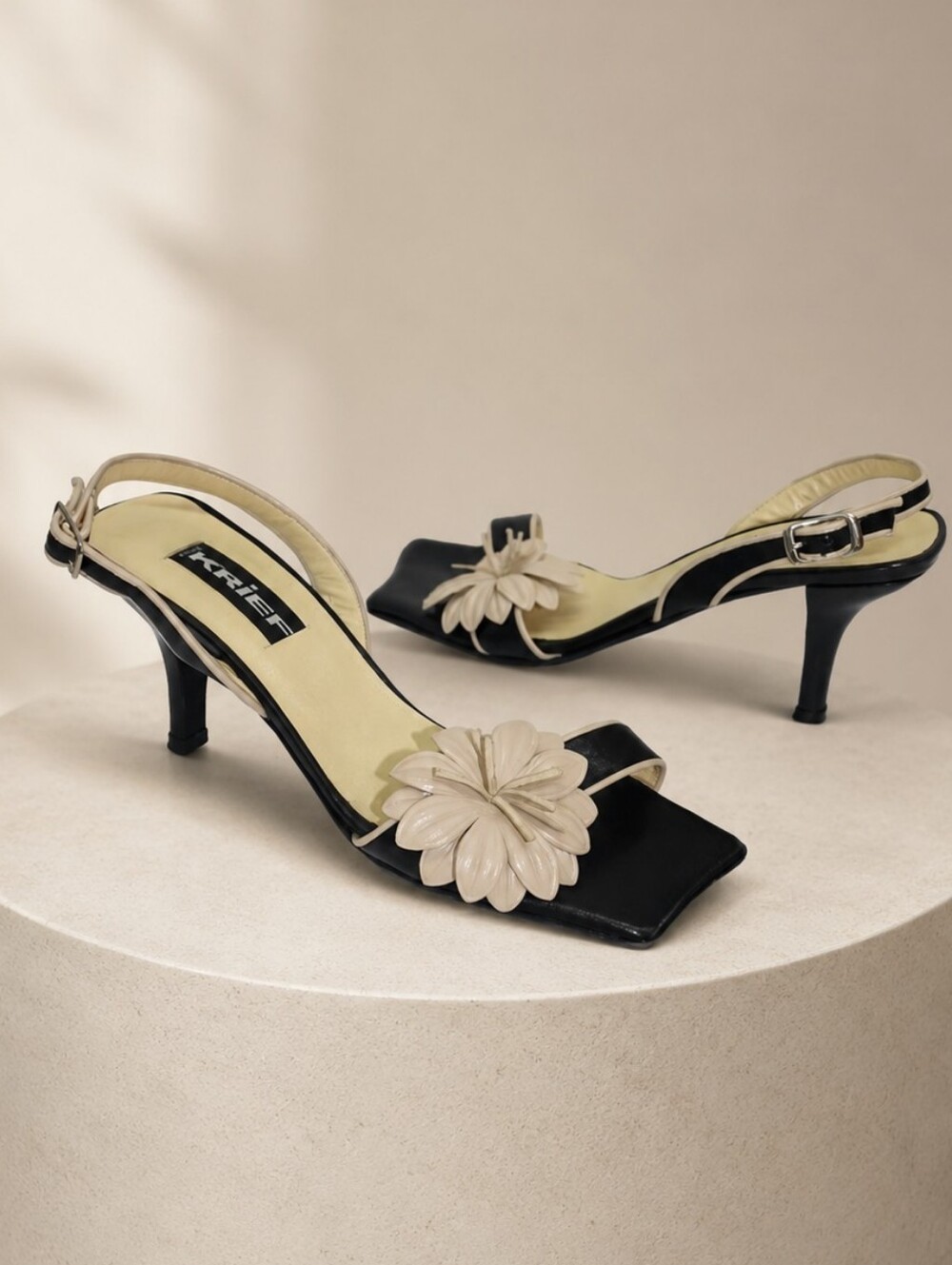 KRIEF Italian Flower Slingback Kitten Heel Sandals 35